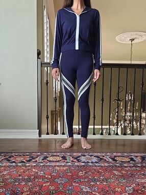 Grayse - Navy Blue Active Zip-Up Jacket & Leggings Set